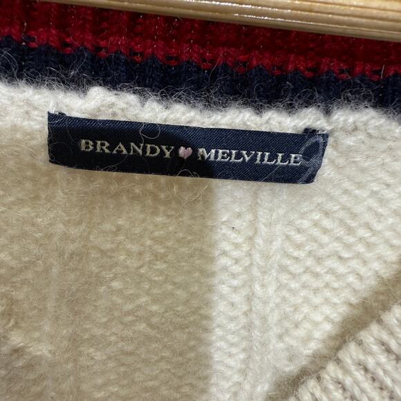 Brandy Melville Nikki VNeck Tennis Sweater Cableknit Wool Blend Oversized - Picture 7 of 11